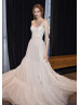 Beaded Blush Lace Spotted Tulle Wedding Dress